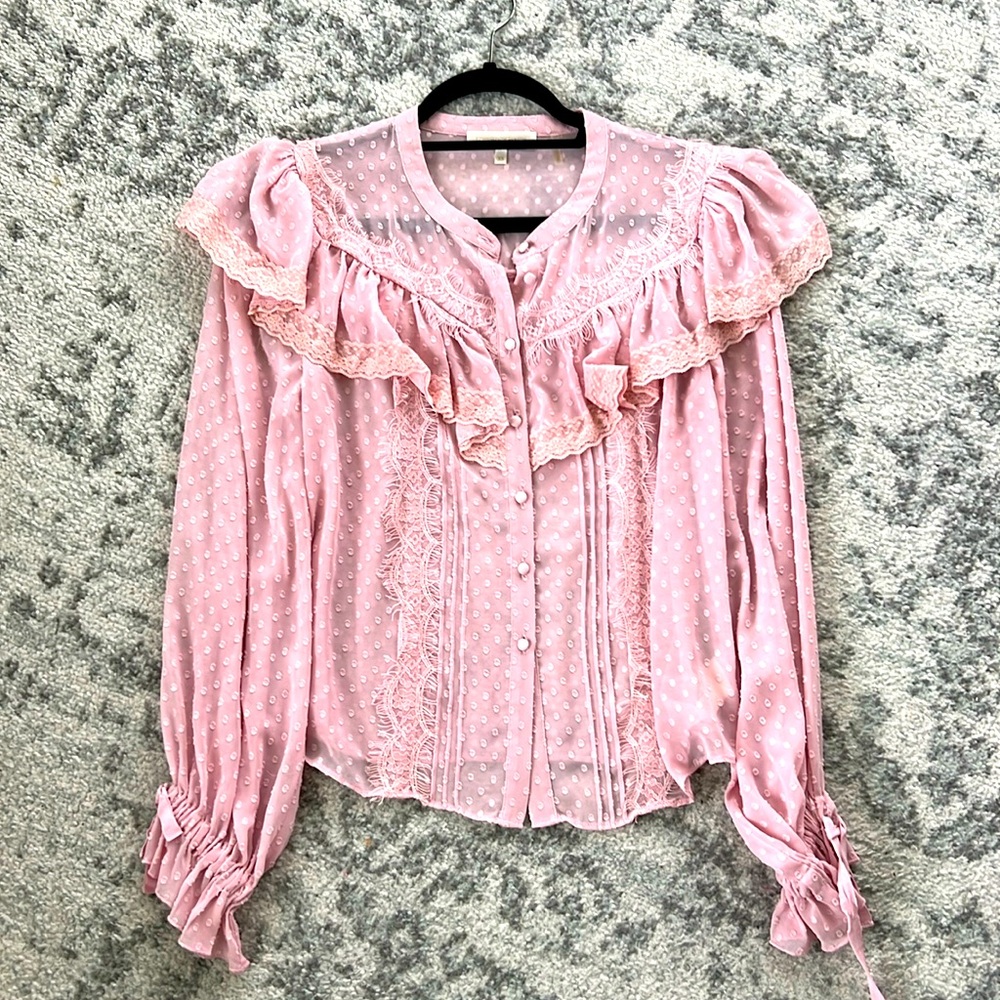 LoveShackFancy Pink Chiffon Button Down Shirt XS